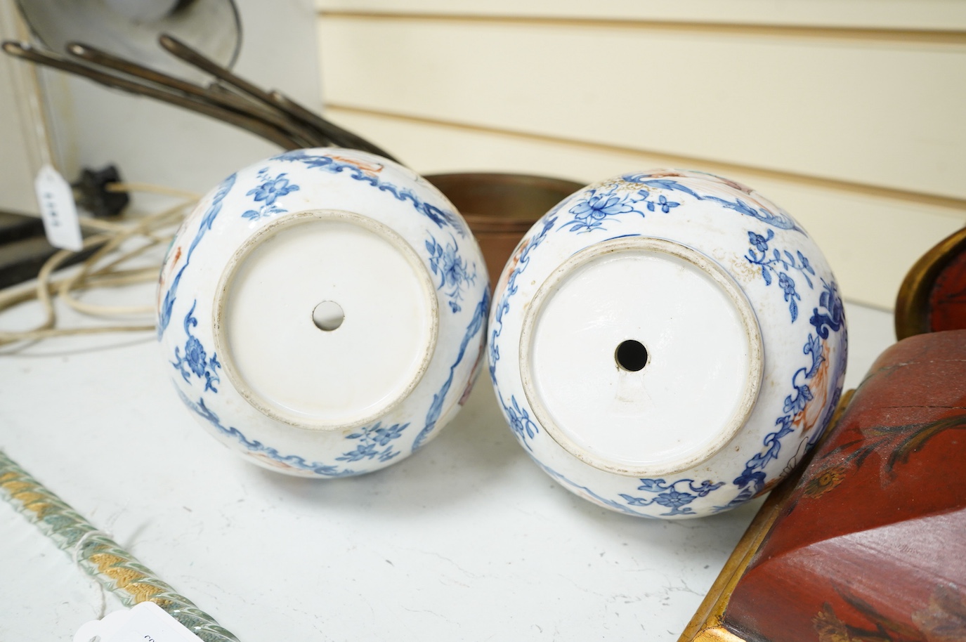 A pair of late 18th century Chinese export Mandarin guglets drilled, 24cm high